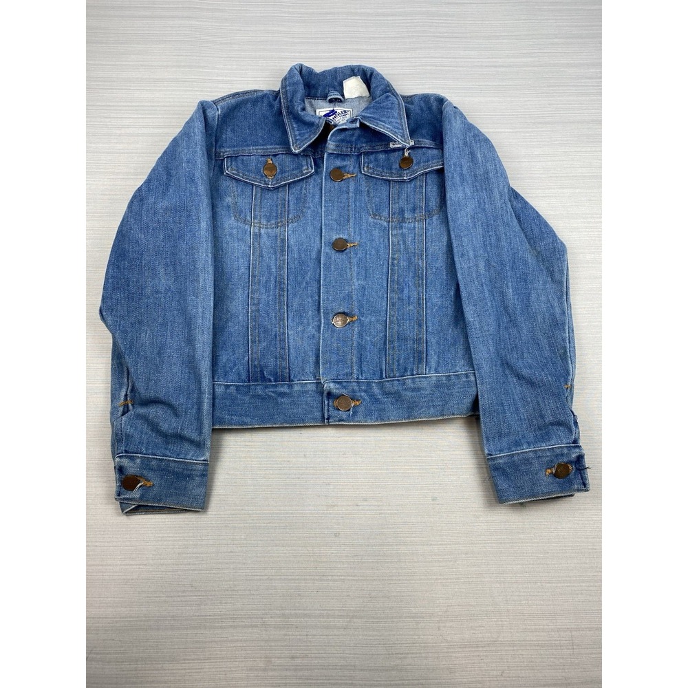 Vintage WRANGLER No Fault 14‎ oz Denim Jean Jacket Trucker Blue 14 USA Kids Boys
